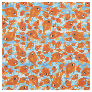 Ditzy Orange Fishing Pattern auf Watery Blue Fabri Stoff