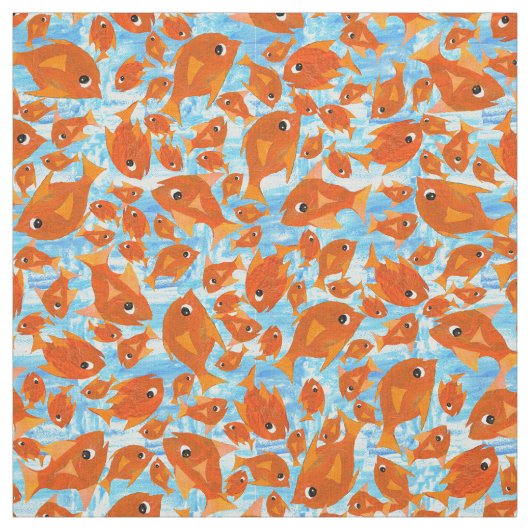 Ditzy Orange Fishing Pattern auf Watery Blue Fabri Stoff (Muster)