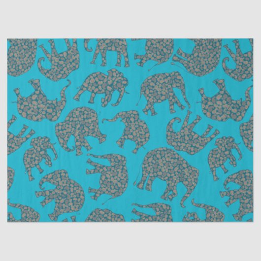 Ditzy Paisley Elephants über türkisblaues Tissue P Seidenpapier (Vorderseite)