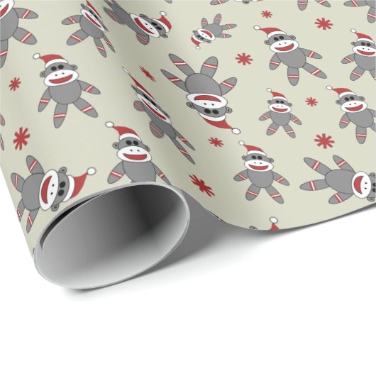 Ditzy Sock Monkey mit Weihnachtsmannmütze Weihnach Geschenkpapier (Rolleneckpunkt)