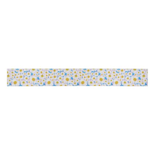 Ditzy White Daisies, Blue Custom Grosgrain Ribbon Ripsband (Vorderseite)