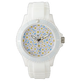 Ditzy White Daisis on Blue Custom Sporty Watch Armbanduhr