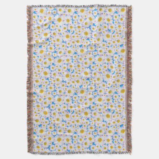 Ditzy White Daisis über Sky Blue Background Decke (Vorderseite Vertikal)