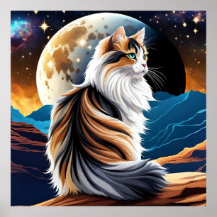 Diute Calico Cat und Wüstenmoon Poster