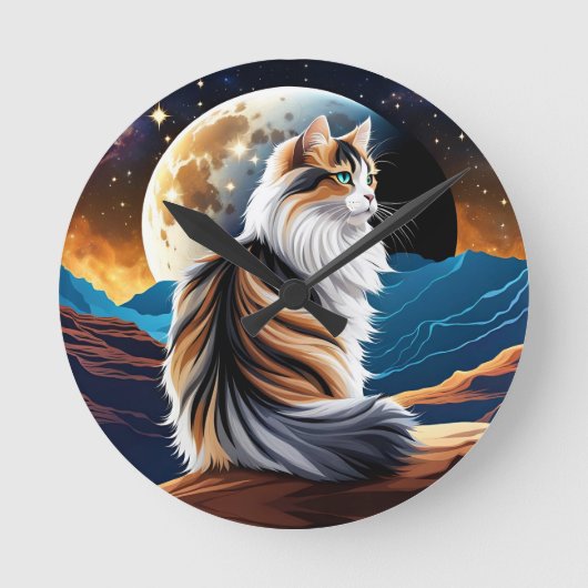Diute Calico Cat und Wüstenmoon Runde Wanduhr (Vorderseite)