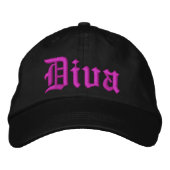 Diva Black mit Hot Pink Ladys Hat Bestickte Baseballkappe (Vorderseite)