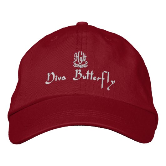 Diva Butterfly Red Bestickte Baseballkappe (Vorderseite)