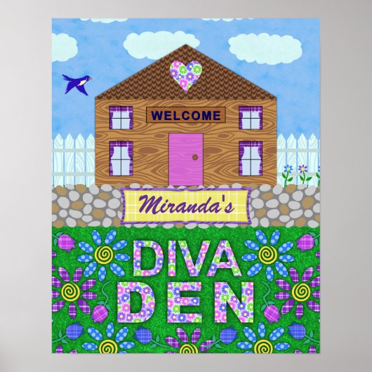 Diva Den Woman Cave Garden Hütte Personalisierter  Poster (Vorne)