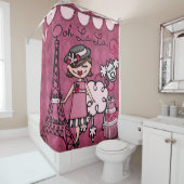 Diva-Eiffelturm-Pudel Ooh La-La-Browns behaarter Duschvorhang (Beispiel)