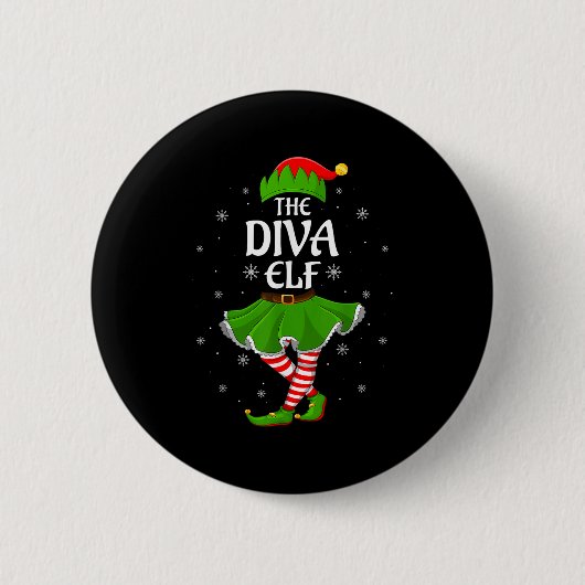 Diva Elf Christmas Family Girls Elf Squad Xm Button (Vorderseite)