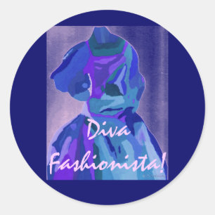 Diva Fashionista in blau I Runder Aufkleber