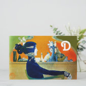 DIVA IN BLAU, SCHÖNHEIT FASHION MONOGRAMM BRIEFPAPIER (Stehend Vorderseite)