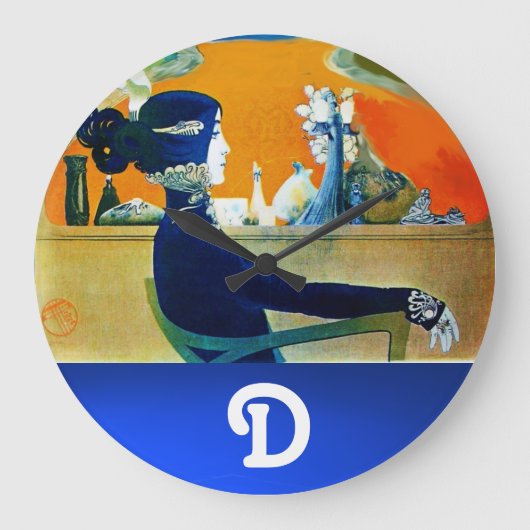 DIVA IN BLAU, SCHÖNHEIT FASHION MONOGRAMM GROßE WANDUHR (Vorderseite)