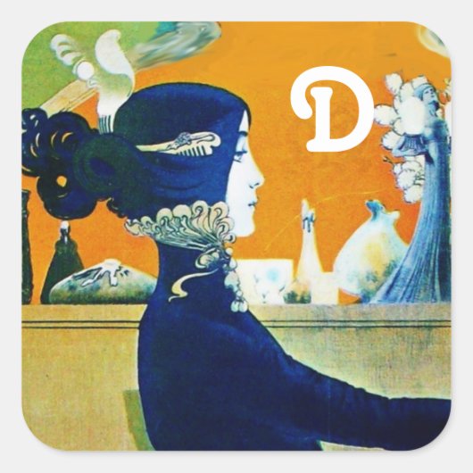 DIVA IN BLAU, SCHÖNHEIT FASHION MONOGRAMM QUADRATISCHER AUFKLEBER (Vorderseite)