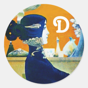 DIVA IN BLAU, SCHÖNHEIT FASHION MONOGRAMM RUNDER AUFKLEBER