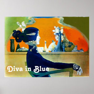DIVA IN BLAU / Schönheit,Haar,Mode Art Nouveau Poster