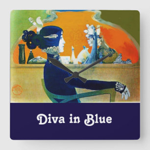 DIVA IN BLAU, SCHÖNHEIT QUADRATISCHE WANDUHR