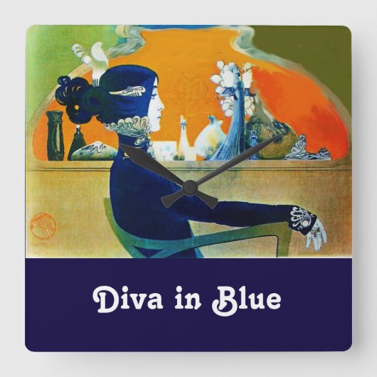 DIVA IN BLAU, SCHÖNHEIT QUADRATISCHE WANDUHR (Vorderseite)