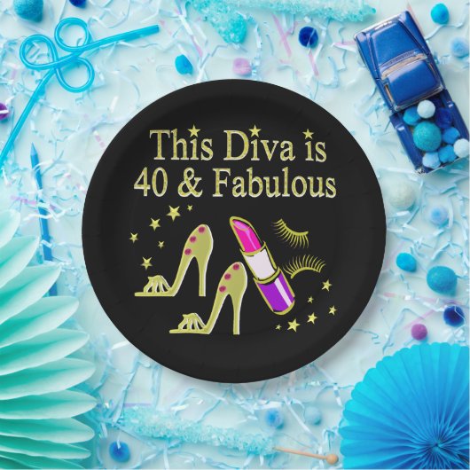 DIVA IST 40 UND FABULOUS GOLD HOCHHEEL DESIGN PAPPTELLER (Party)