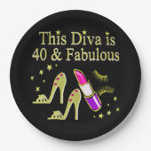 DIVA IST 40 UND FABULOUS GOLD HOCHHEEL DESIGN PAPPTELLER (Vorderseite)