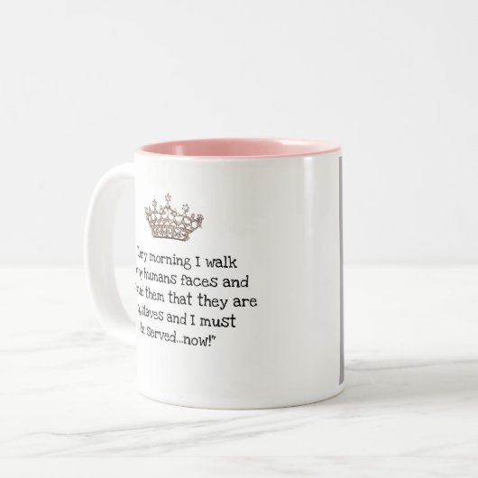 "Diva Kitty with Tiara" erwartet Service - JETZT! Zweifarbige Tasse (Vorderseite Links)