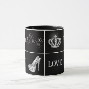 Diva-Kronen-hohe Fersen-Liebe-Collage Tasse
