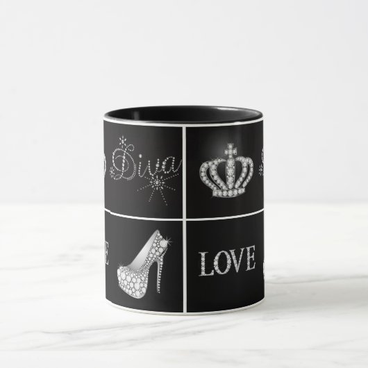 Diva-Kronen-hohe Fersen-Liebe-Collage Tasse (Zentrum)