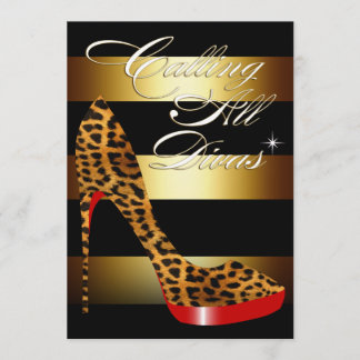 Diva-Leopard-Stilett-Streifen-Überraschungs-Party Einladung