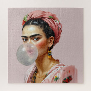 Diva mit Blumenschal bläst Bubble Gum  Puzzle