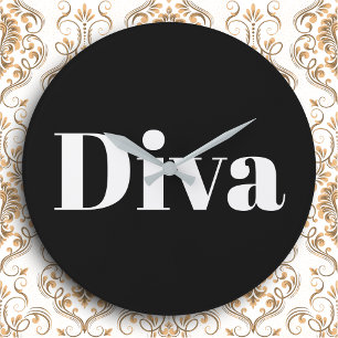 Diva Opernsängerin Glam Musik Thema Schwarz Weiß Große Wanduhr