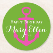 Diva Pink Anchor auf Green Apple Personalisiert Runder Pappuntersetzer (Vorderseite)