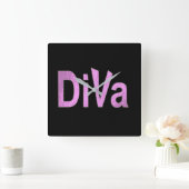 Diva Pink Design Quadratische Wanduhr (Zuhause)
