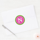 Diva Pink Green Apfel und White Monogram Runder Aufkleber (Umschlag)