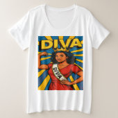 Diva Pop-Up Queen Große Größe T-Shirt (Design vorne)