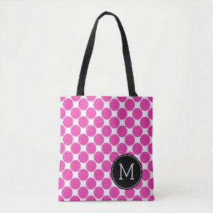 Diva-rosa und weiße Tupfen mit schwarzem Monogramm Tasche