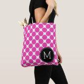 Diva-rosa und weiße Tupfen mit schwarzem Monogramm Tasche (Von Nahem)
