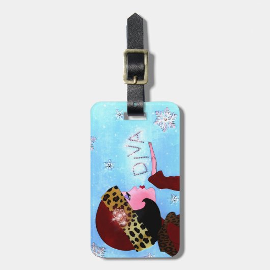 Diva und Schnee Glitzern Gepäckanhänger (Vorderseite vertikal)