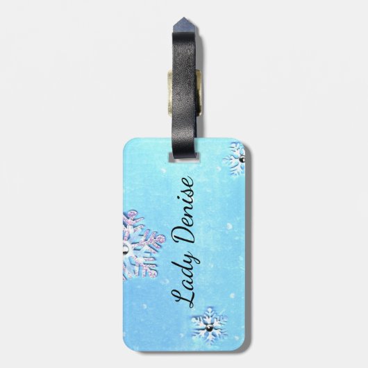 Diva und Schnee Glitzern Gepäckanhänger (Rückseite vertikal)