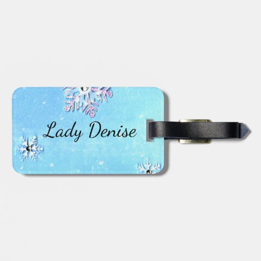 Diva und Schnee Glitzern Gepäckanhänger (Rückseite horizontal)
