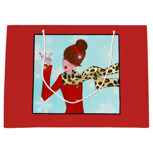 Diva und Schnee Glitzern Große Geschenktüte (Vorderseite)