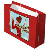 Diva und Schnee Glitzern Große Geschenktüte (Vorderseite Schrägansicht)