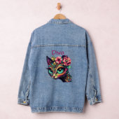 Diva Whimsical Big-Eye Cat Kitty Floral Jeansjacke (Hangar)