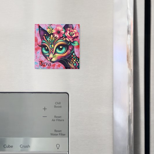 Diva Whimsical Big-Eye Cat Kitty Floral Magnet (In Situ (Kühlschrank))