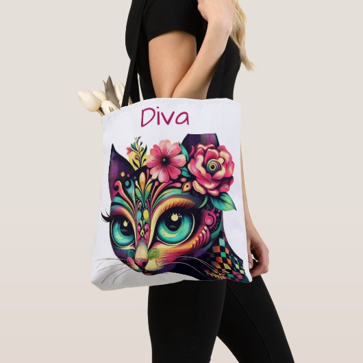 Diva Whimsical Big-Eye Cat Kitty Floral Tasche (Von Nahem)