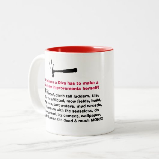 "Diva with a ToolBelt and Tiara Hard Hat" Zweifarbige Tasse (Vorderseite Links)