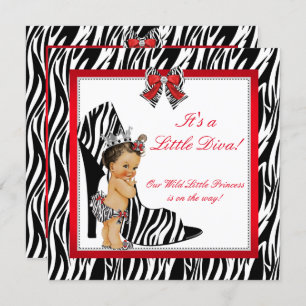 Diva Zebra Princess Girl Babydusche Brünett Einladung