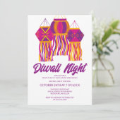 Divali Party Lila Pink Lantern Festival Einladung (Stehend Vorderseite)