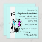 Divamädchen-16. Geburtstag-Modemodell | blauer Einladung (Vorne/Hinten)