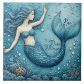 Dive Dream Rise Ocean Mermaid Aqua blue Coral Reef Fliese (Vorderseite)