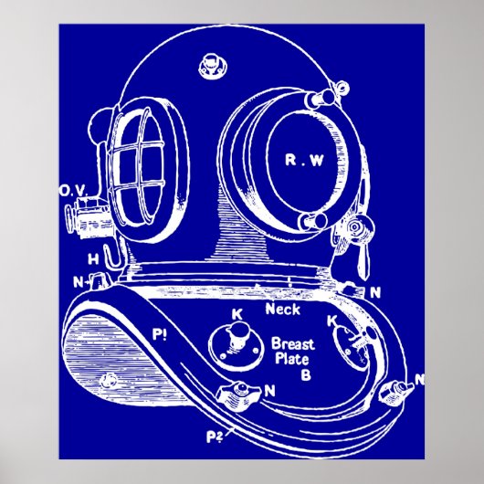 Dive Helmet Blueprint Poster (Vorne)